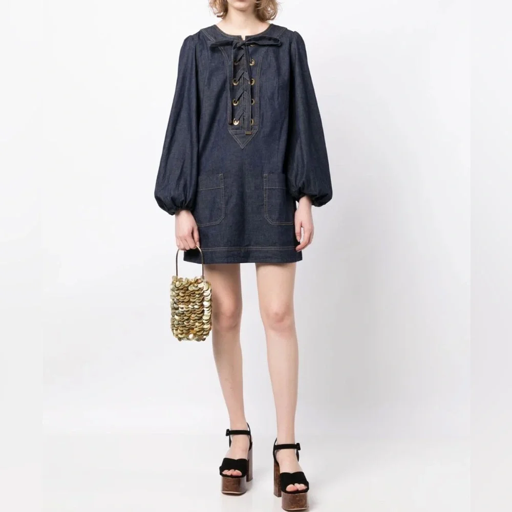 white christmas dresses Rhiannon Fringe Denim Dress by ZIMMERMANN